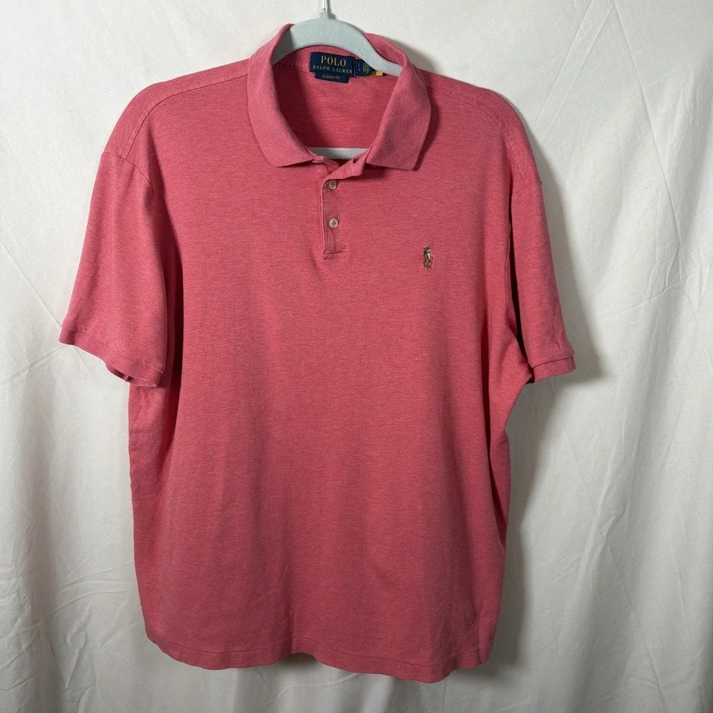 Polo Ralph Lauren Classic Fit Polo Shirt Men's Large‎ Heather Pink/ Red  Pony